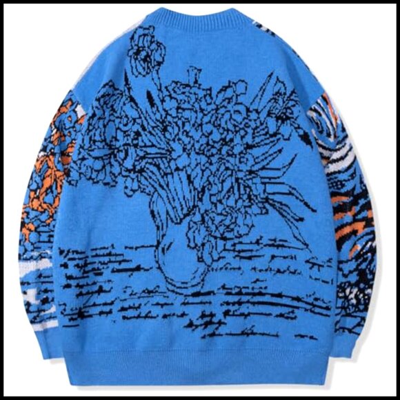 Vintage Art-Inspired Cardigan, Cotton-Polyester Blend, Button-Up V-Neck - Picture 2 of 7